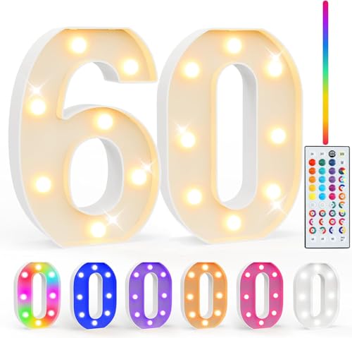 Ledido 35 Color Changing Light up Number - LED Light Up Marquee Numbers Sign for 60th Birthday Decoration Gifts, LED Number Lights for Wedding Anniversary Grad Home Bedroom Party Decor,Number 60