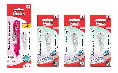 Fita Corretiva Pentel Rosa + 4 Refis