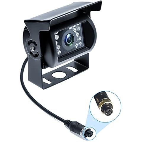 Backup Camera Camecho IR Night Vision without Guide Line Without Color Change Waterproof 4 Pin Aviation Connector Rear View Camera for Bus/ RV/ Truck/ Trailer Heavy Duty Cover