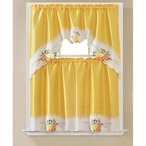 Gentle Home 3pc Kitchen Curtain and Valance Set/1 Swag Valance and 2 Tiers,2 Tiers Width 30"x 36" Each and The Valance Length 60"x36" (Yellow Pear) Cover