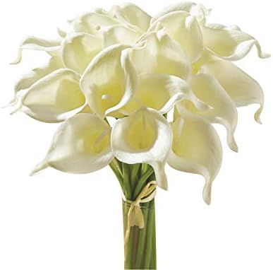 Artificial Calla Lily 20 Pcs Real Touch Latex Fake Flowers for Wedding Bouquet Home Party Office Decor(Milky White)