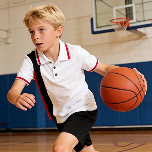 Image of Boys 2 Piece Outfits Short Sleeve Basketball Pattern T-Shirt and Shorts Summer Clothes for Kids 5-12 Years