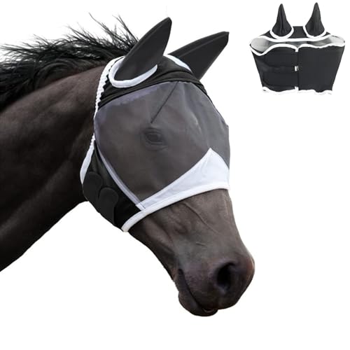 Fliegenmaske Pferd UV Schutz, Atmungsaktive Fliegenhaube Pferd Warmblut, Schutz Vor Fliegen Und UV-Strahlen Für Training Und Alltag, Langlebige Fliegenmaske Pferd Cob In Größe L