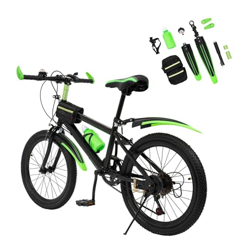 ROGONPDK 20 Zoll Kinderfahrrad Mountainbike, 7 Gang Kinderfahrrad für Jungen und Mädchen mit Trinkflasche, Aufbewahrungstasche, Kompassglocke, Kohlenstoffstahl Fahrrad, Tragfähigkeit: 85 kg (Grün) ROGONPDK 20 Zoll Kinderfahrrad Mountainbike, 7 Gang Kinderfahrrad für Jungen und Mädchen mit Trinkflasche, Aufbewahrungstasche, Kompassglocke, Kohlenstoffstahl Fahrrad, Tragfähigkeit: 85 kg (Grün)