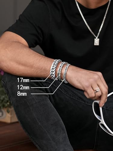8/12/17mm Wide Cuban Link Bracelet for Men Father Gift 18K Gold/Black Plated Stainless Steel Bracelets 7.4-9 Inches(Gift Wrapped)4