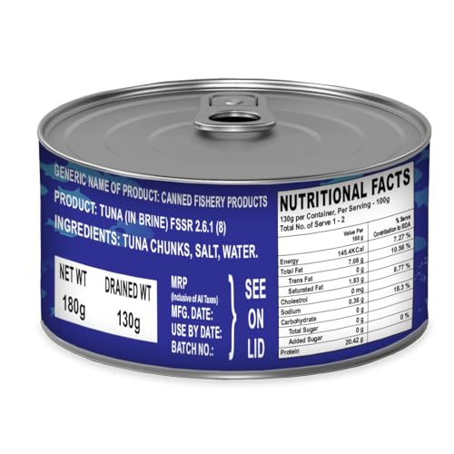 Image of Oceans Secret Tuna Chunks in Brine 180gm Pack of 4 Canned Tuna Fish Balanced Nutrition, Light Taste, in Clean Brine, Premium Cuts Ready to Eat