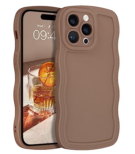 YINLAI Designed for iPhone 14 Pro Max Case 6.7-Inch, Cute Curly Wave Frame Shape Slim Soft TPU Bumper Women Girls Shockproof Protective Phone Case Cover, Khaki/Brown