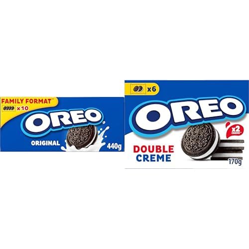 Oreo Galletas de Chocolate Rellenas de Crema Sabor Vainilla, La Galleta Original, Paquete de 440 g + Oreo Doble Crema, Galletas de chocolate rellenas de doble crema sabor vainilla, Paquete de 170 g