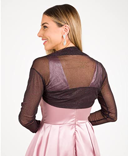 Image of Womens Ruched HIgh Neck Long Sleeve Mesh Shrug, Pink (7537), Small, UK 10, 7537-PNK-10