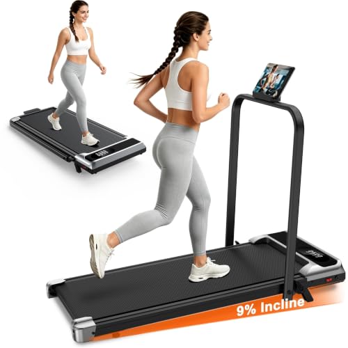 Walking Pad Treadmill for Home - 3.0HP Tread Mills with with 9% Incline, Compact Walk Pad Running MachineIndoor Foldable for Small Spaces Under Desk Office, Black-Red
