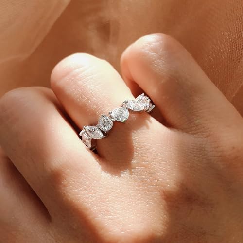 BERRICLE Sterling Silver Cluster Cubic Zirconia CZ Fashion Anniversary Eternity Ring for Women, Rhodium Plated Size 4-104