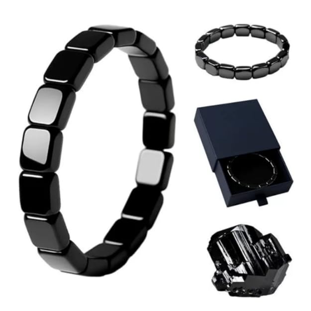 YEDPGUE Bracelet élastique en hématite pour homme, coffret cadeau, bracelet pierre naturelle étanche, réglable pour tous poignets, idéal pour sport,...