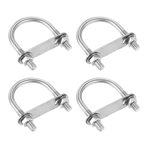 Image of DTGN M8x42x69mm U Bolts Round Kit - 4Set - 304 Stainless Steel U-Bolt Kit with Nuts, Washers, Frame Plate - Good for Pipe, Trailer, Automotive, Leaf Spring Fastener