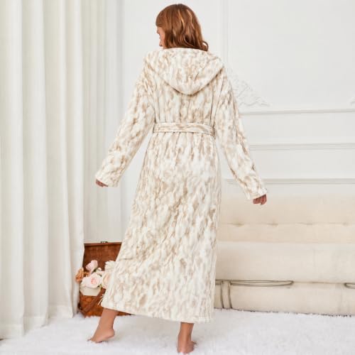 Image of RONGTAI Womens Robes Plush Fleece Hooded Bathrobe Thick Nightgown with Pockets Fluffy Sleepwear