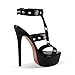 Only maker Platform Sandals T-strap Stiletto High Heel Slingback Summer Shoes with Rivets Studded Grommets Buckle up Sandal for Women Open Toe Ankle Strap Party Heels in Black Size 13