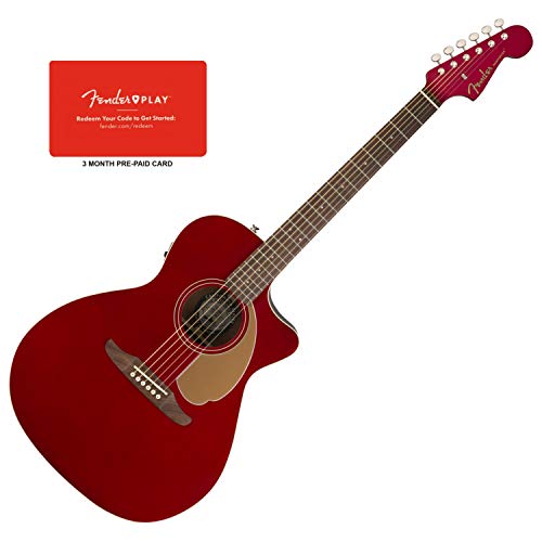 Fender Newporter Player Candy Apple Red Acoustic-Electric Guitar Bundle w/Fender
