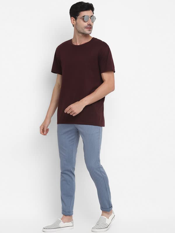 Image of Turtle Men Sky Blue Striped Narrow Fit Trousers