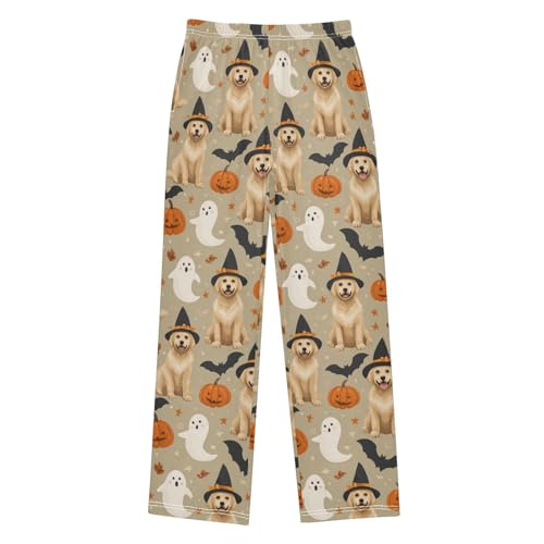 Halloween Pajama Pants Pumpkin Bat Golden Retriever Long Sleep Pants Lounge Bottoms