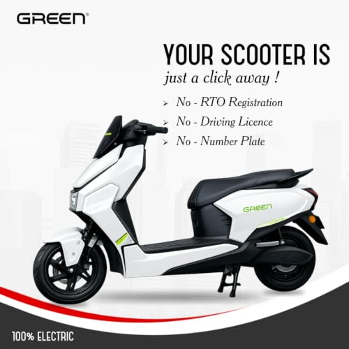 Image of Green Polo Low Speed Electric Scooter Non RTO with Portable Charger (80 KM - White)