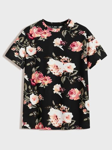 Floerns Men's Floral Print Short Sleeve Crew Neck Casual Tee Shirt Tops4
