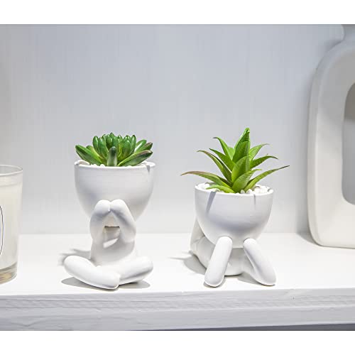 Veny Taya 2Pcs Human-Shaped Potted Artificial Plants Office Decor For Women And Men, Small Fake Plants Decor For Bedroom And Bathroom, Cute Faux Succulent Desk Decor For Office And Home, White #TOP6