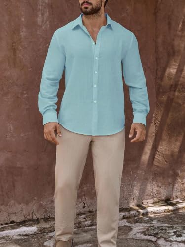 Image of Men's Casual Button Down Shirts Long Sleeve Linen Touch Textured Shirt Wrinkle Free Fashion Casual Vacation Beach Summer Shirt (1001)