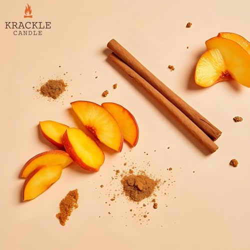 Image of Krackle Candle | Peachy Keen | 16 oz Scented Candle with Natural Crackling Wooden Wick | Poured in the USA | Peach, Brown Sugar & Cinnamon Fragrance