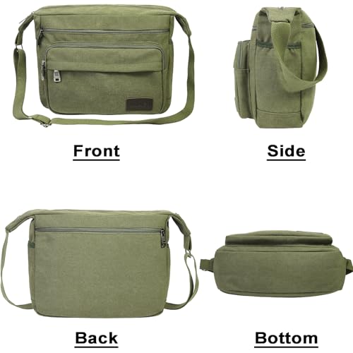 JAKAGO Wasserdichte Umhängetasche Herren,Multi-Tasche aus Segeltuch 15 Zoll Messenger Bag Arbeit Taschen für Herren & Damen,für Schule Reisen Arbeiten täglicher Gebrauch, Grün