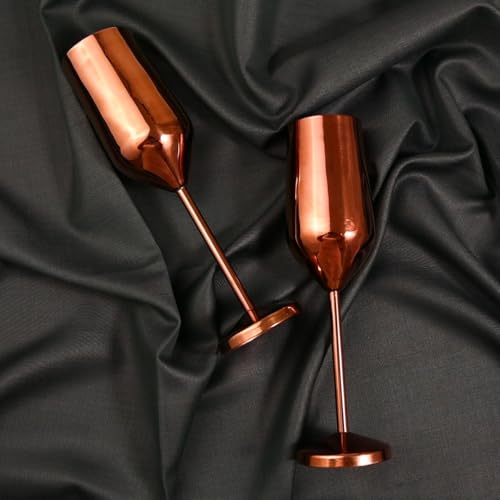 Exclusivish Champagne Glass Set of 2 with Gift Box - PVD Rose Gold Steel Wine Glasses | Home Decor & Decoration Items for Living Room | Gifts for Women & Men for Weddings, Anniversaries & Birthdays