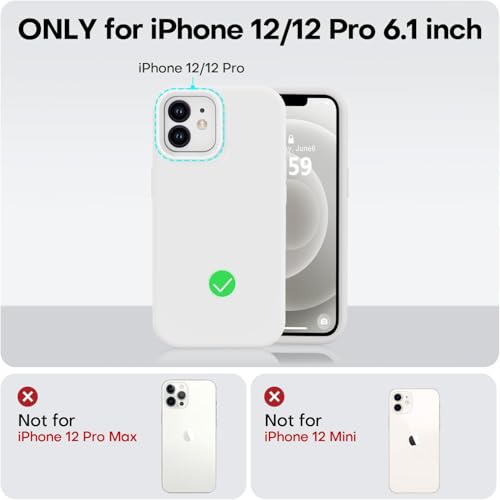 Image of DIZORO Microfiber Candy Case Compatible for iPhone 12 Smooth Touch Cushion Liquid Soft Silicone Gel Rubber Phone Cases Non-Slip Full Body Protective Shockproof Back Cover (White)