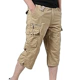 Generisch Pantalones cortos cargo para hombre 3/4 de verano, bermudas cortas para exteriores, transpirables, pantalones cortos de ocio, de algodón, pantalones de trabajo blancos, pantalones cortos