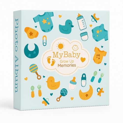 Álbum de Fotos Bebé Tapa Dura – 200 Fotos 10x15 para Pegar y Escribir | Libro de Nacimiento y Primer Año | Regalo Recién Nacido