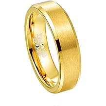 6MM 14K Gold-Plated Tungsten Carbide Rings for Men Brushed Finish/Matte Finish Wedding Band Comfort Fit Size 5-14