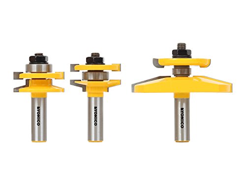 YONICO 3 Bit Raised Panel Cabinet Door Router Bit Set with Back-Cutter Panel Raiser (Shaker - 1/2