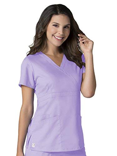 Maevn Women's EON Back Mesh Panel Mock Wrap Top(Lavender, Small)