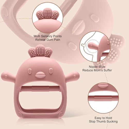 Image of 2 Pack Baby Teething Toys for 0-6 6-12 Months, Never Drop Infant Teether Teething Mitten Toys for 0 3 6 9 12 Months, Newborn Soothing Teething Toy Gifts for 1 One Year Old Baby Boys Girls