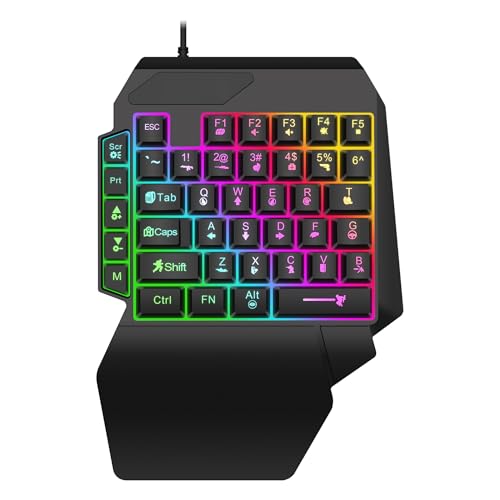 Wired One Handed Gaming Keyboard, 40 Keys RGB Backlit...