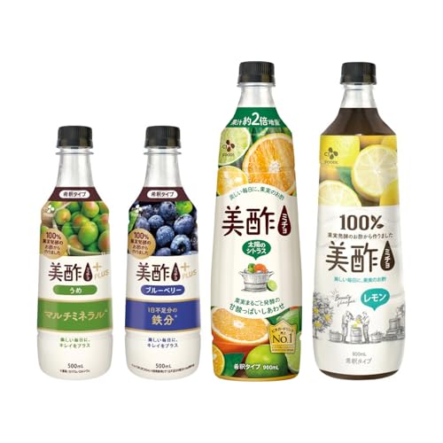 美酢プラス希釈4本セット【公式】 (美酢プラスうめ1本/美酢プラスブルベリー1本/美酢太陽のシトラス1本/美酢レモン1本)のサムネイル