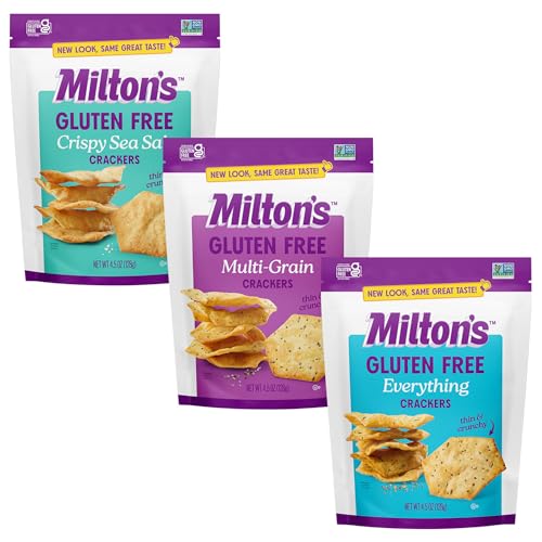 Milton’s Gluten Free Crackers Variety Bundle (Crispy Sea Salt, Multi-Grain, Everything) - Non-GMO Project Verified, Kosher, Certified Gluten Free Snack, Whole Grains In Every Bite - 4.5 Oz, Pack of 3