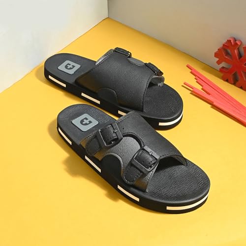Image of DOCTOR HEALTH SUPER SOFT Men Comfortable Double Strap Slippers with Adjustable Buckles, Cushioned Footbed and Anti Slip Sole, Casual Everyday Wear Sliders for Indoor and Outdoor Use