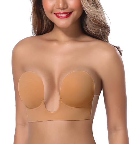 Image of JOATEAY Sticky Bra - Deep Plunge Strapless Push Up Reusable Underwire Adhesive Bra for Women Backless Dress Partywear Wedding