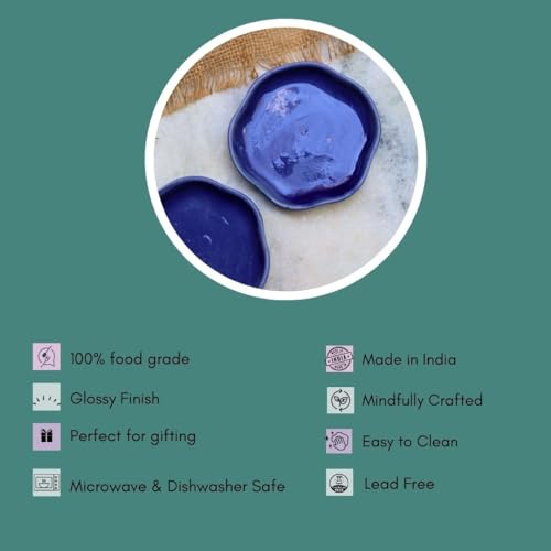 Image of WEAVING HOMES Royal Blue Handmade Dessert Plate Set (Set of 2)