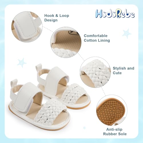 Image of HsdsBebe Baby Girls Sandals Bohemia Flower Bow Soft Sole Toddler First Walkers Beach Summer Shoes