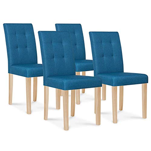 IDMarket - Lot de 4 chaises POLGA capitonnées Bleu Canard pour Salle à Manger