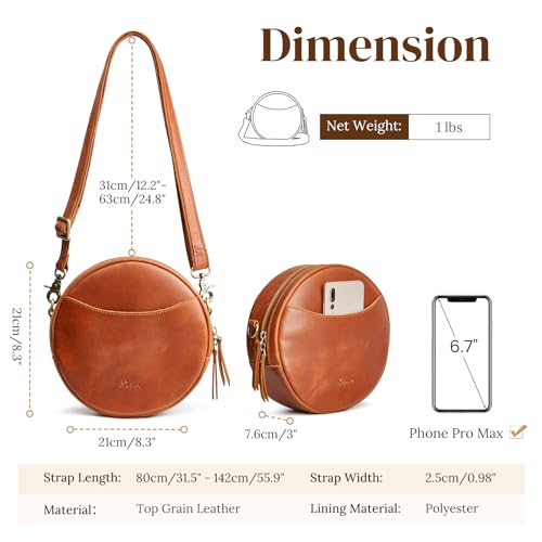 Image of S-ZONE Leather Crossbody Bags for Women Circle Shoulder Round Purse Travel