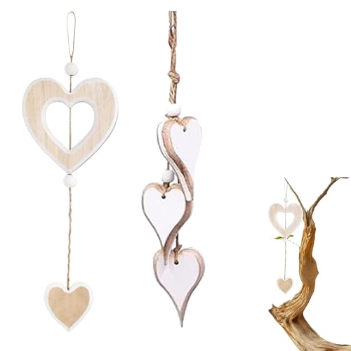 2 Stück Herz Deko Holz Anhänger,Fensterdeko Hängend Modern, Deko Zum...