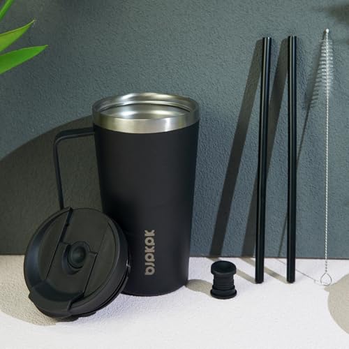 Image of BJPKPK 18oz Insulated Tumbler with Handle, Lid & Straw, Stainless Steel