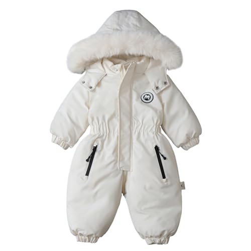 Infant Boys Girls Winter Thicken Hooded Coat Jacket Snowsuit Toddler Windproof Warm Jumpsuit Outwear Snow Wear Girls Overalls Size 8 (White, 12-18 Months)