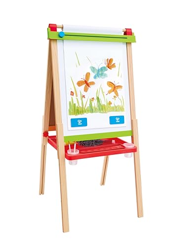 Hape Caballete para jóvenes artistas, Caballete creativo de madera de dos caras, Altura ajustable para niños