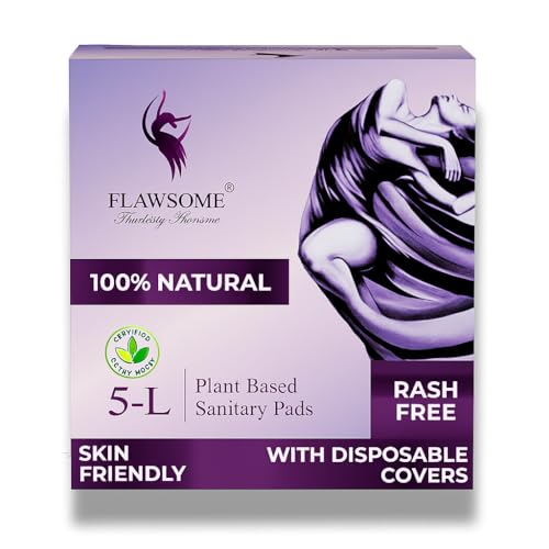 Image of Flawsome Organic Cotton Sanitray Pads Rash-free, toxin-free, ultra-soft, ultra-thin with 50% wider back. Leak-proof, super absorbent for heavy flow. Pack of 5
